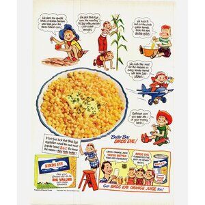1951 Birds Eye Frozen Vegetables Corn Spinach Vintage Print Ad Cartoon Wall Art